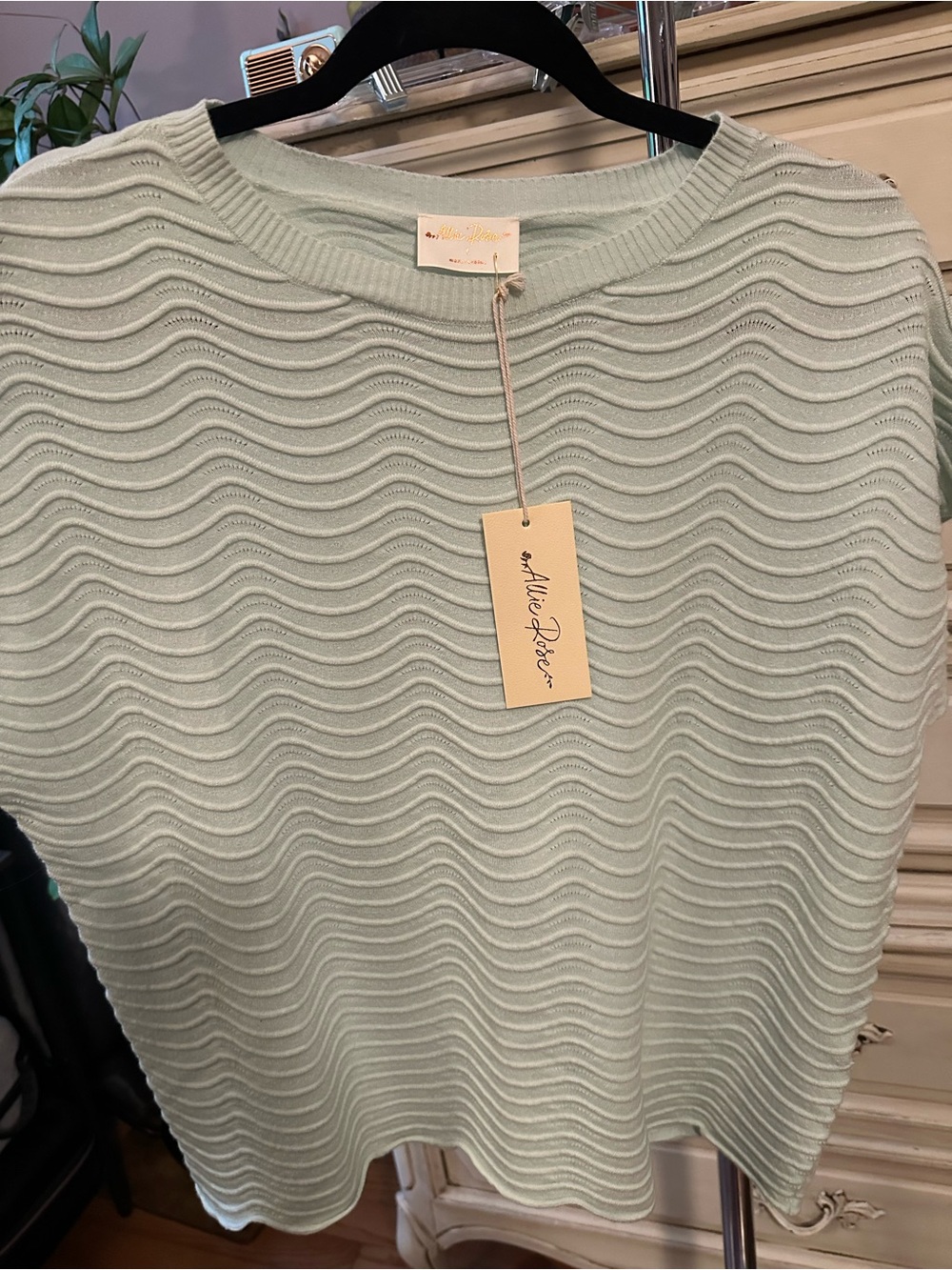 NWT Muted Aqua Wave-Textured Crewneck Sweater | Size Large
